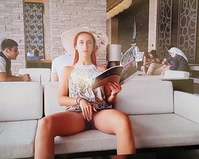 exhibitionist teen shows pussy in lobby