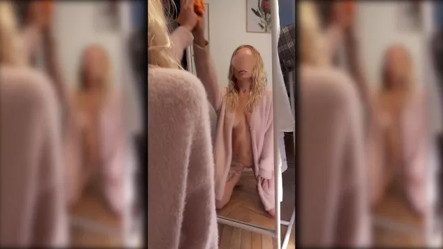TIK TOK Challenge Wipe it down // Mirror Dildo Fuck and Suck // Horny Blonde Fit Girl wants BIG DICK