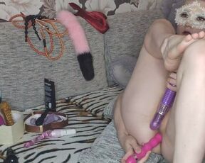 Double Penetration. Teen Girl have Fun with Vibrator and Dildo in Asshole. WOW! HotSisterAmmy.