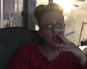 Goddess D Smoking Cork Tip 100 Cigarette outside Wearing Glasses w Hair up