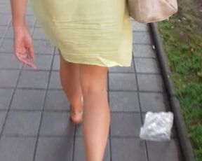 voyeur seethrough yellow dress visible white thong