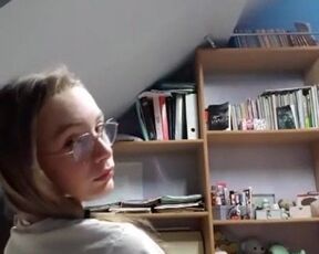 Hot teen with glasses showing her poophole