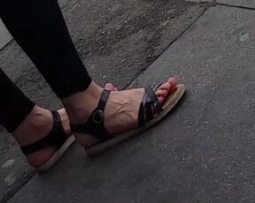 Cute Brunette Veiny Feet At Bus Stop