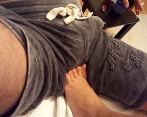 Gf's little feets on my bulge, makes my cock hard