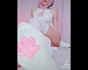 Cat Girl Pink Hair MMD Dance Cosplay Tokyo Arigatou Feet Stockings Nylons