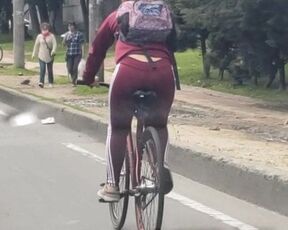 Sexy girl riding in a bike in Bogota