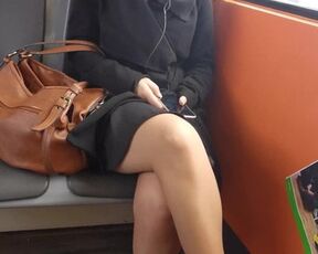 Sexy pantyhose legs in subway