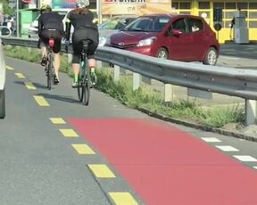 Cycling Girl in shiny leggings 1