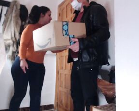 Surprise Amateur Blowjob for the Amazon Delivery Man