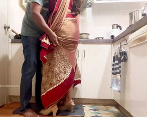 Indian Couple Romance in the Kitchen - Saree Sex - Saree lifted up and Ass Spanked