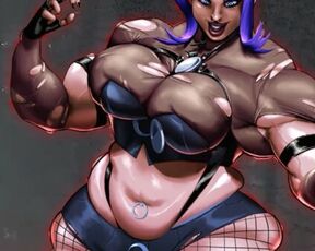 BBW Goth grows to extreme muscle giantess