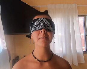 Blindfolded girlfriend sucks and swallows