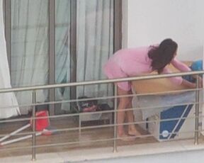 Neighbour Pink dress with floral panty at avoiding storm