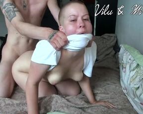 Skinny Gasmask Guy Dominates Bald Slut Dogystyle (web cam clip)