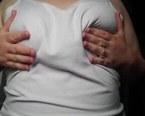 Playing with Titties in White Tank Top