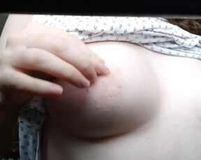 POV: playful mommy touches her breasts with big nipples and shows her hairy armpits