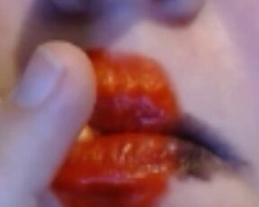 Red Heart Lipstick And Smoking Upclose