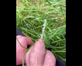 Close up piss of foreskin cock - making sure the grass is wet is important