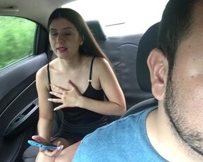 sexy girl has her lush put in her pussy and cums in the back seat of the uber