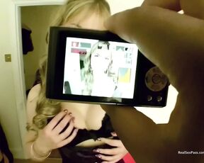 Taking Pictures of a Blonde in Stockings at Home